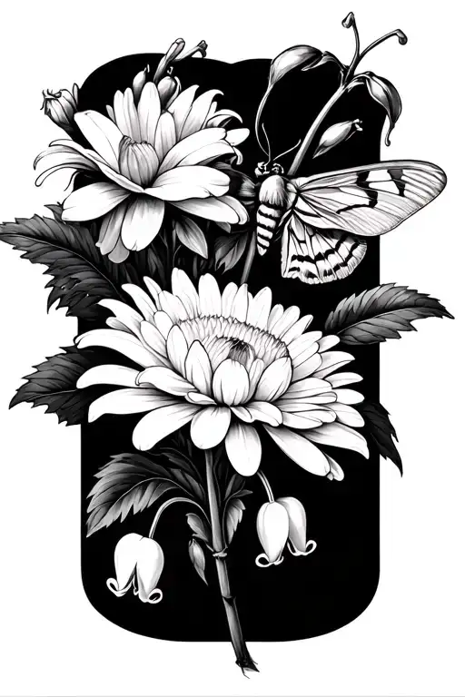 Lilly Of The Valley And Chrysanthemum And Moth