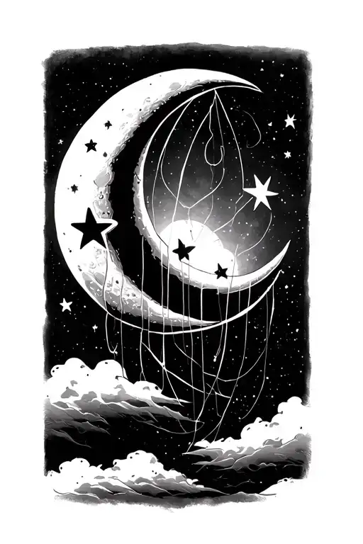 Moon With Strings And Three Stars