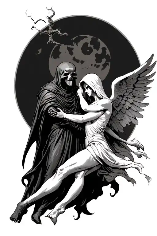 A Reaper And An Angel Fighting Each Other