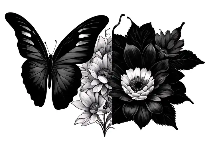Half Butterfly Half Flowers Inside