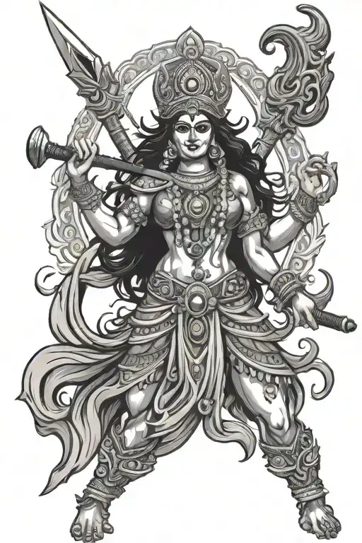 Goddess Maa Kali With Angry Face And Holding Weapon