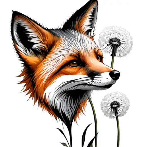 The Fox Sniffs Dandelion
