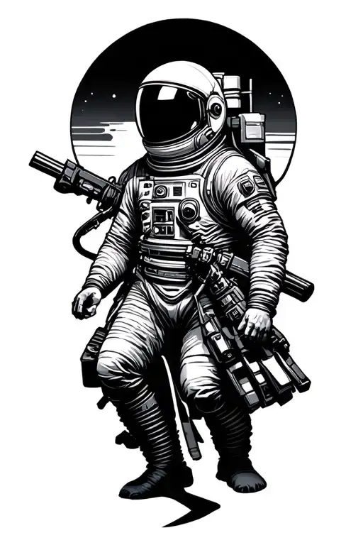 Astronaut And Samurai Combined With Lines In Mitte A Circle