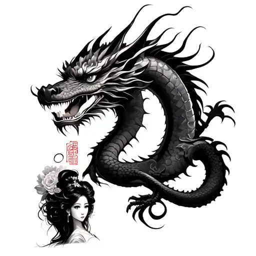 Dragon Protecting A Geisha Girl