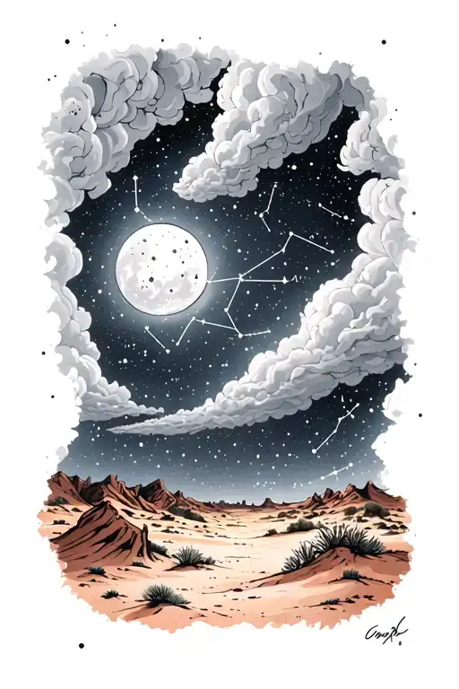 Desert Night Sky Filled With Constellations