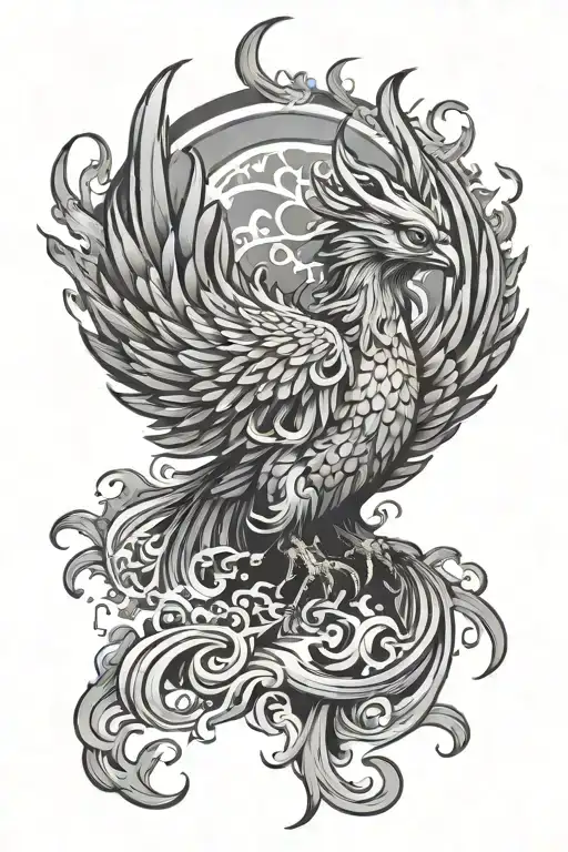 Japanese Phoenix Rising From Flames