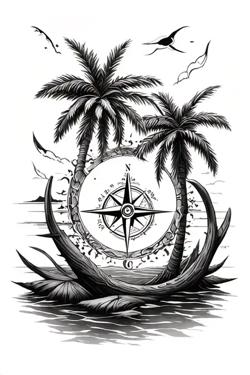 Palm Trees And Compass Rose Intertwined