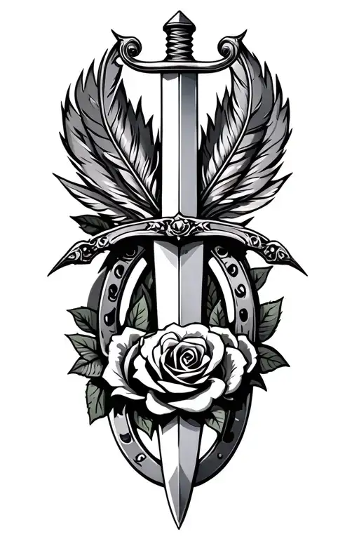 Sword With Horseshoe Pummel With Roses Feathers
