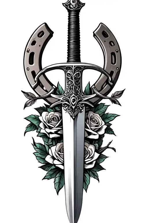 Sword With Horseshoe Pummel With Roses Feathers