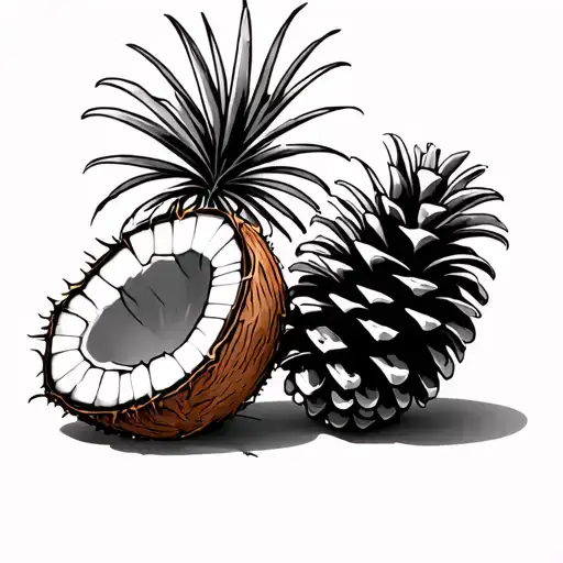 Coconut And Pinecone Leaning On Each Other