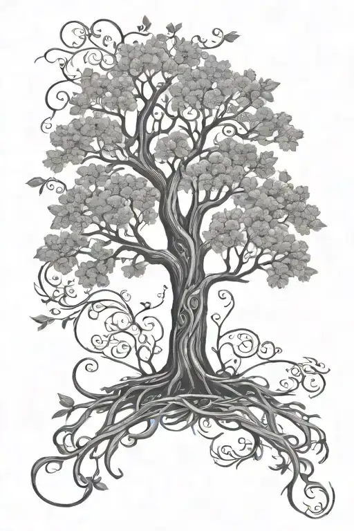 Fine Line Upper Back Tattoo With Irish Tree Of Life
