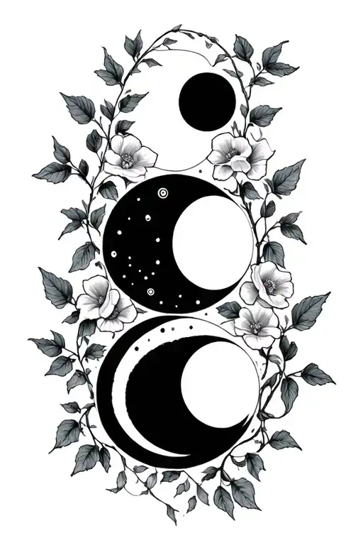 Sweet Pea Flower Ivy Vines Moon Phases