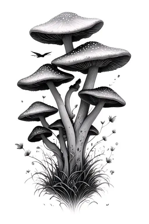 Mushrooms And Fairy Flying Away