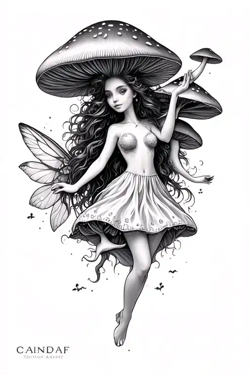Mushrooms And Fairy Flying Away Her Name
