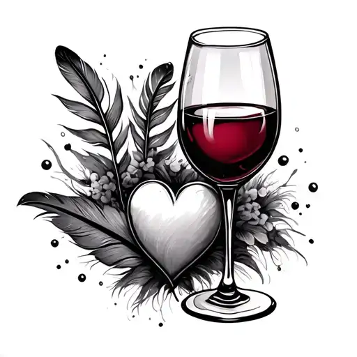 Glass Of Wine Tissue And Heart And Feather Writing