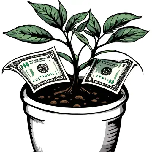A Small Plant In A Pot With Dollar Bills That Represent Tree Leaves