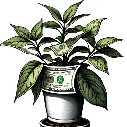 A Small Plant In A Pot With Dollar Bills As Tree Leaves