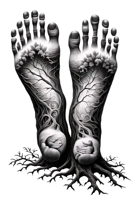 Tree Of Life With Family Foot Prints