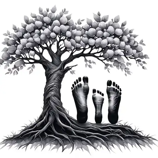 Tree Of Life With Family Foot Prints