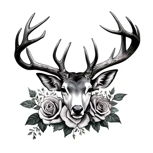 Deer Antlers Across The Shoulders With Roses