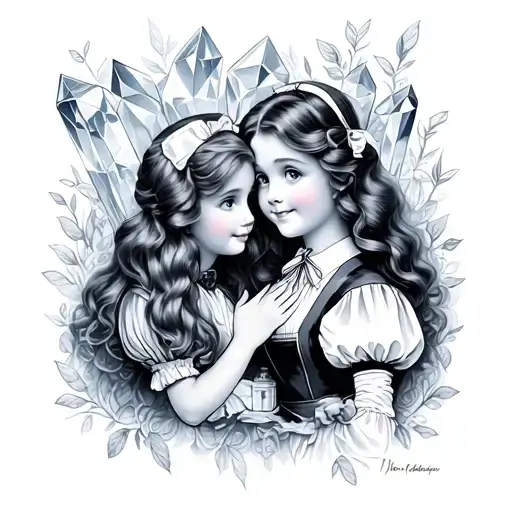 Alice In Wonderland And Dorothy Looking In A Crystal