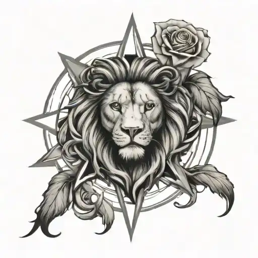 Lion Roses Compass Rose Intertwined