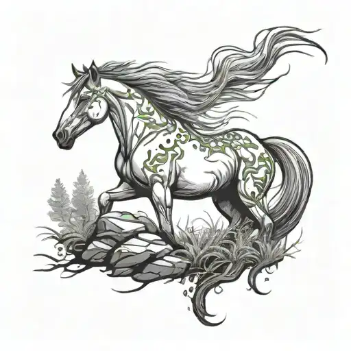 Stallion On A Mossy Rocks