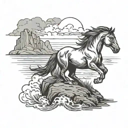 Stallion On A Cliff Edge Overlooking Water