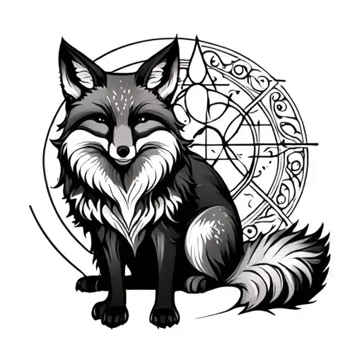 Alchemy Symbol And Fox Sitting