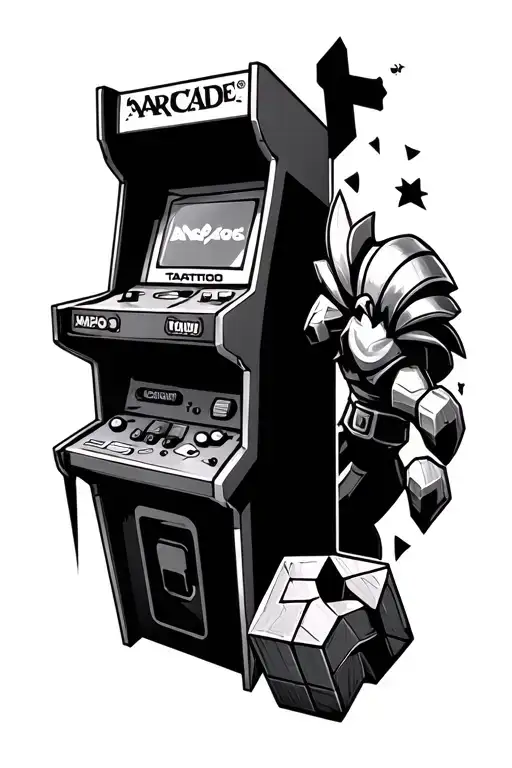 Gaming Tattoo Idea Which Has Mario Console Arcade Cabinet One Car And Thors Hammer