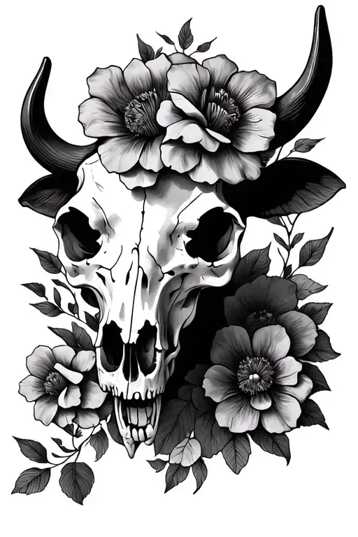 Cow Skull Flowers Dolly Over