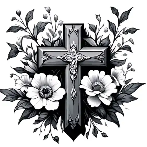 Cross With Flowers Coming Out Of The Sides