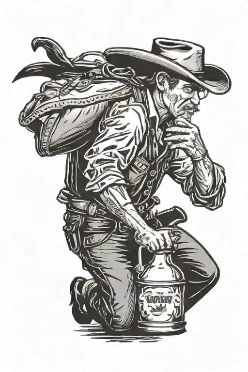 Cowboy Drinking Moonshine Jug