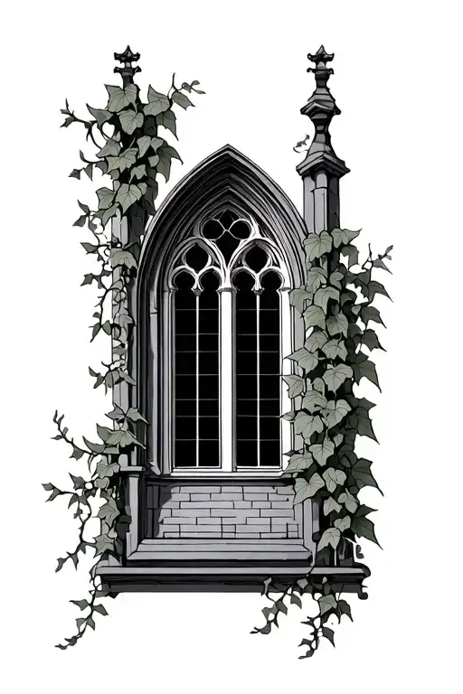 Catherdal Window With Ivy Vines