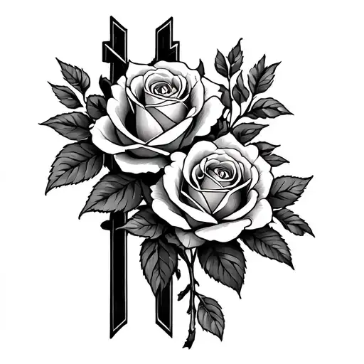 Roses Honeysuckle Intertwined On Cross