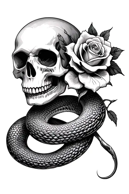 Skull Snake And Rose Intertwined