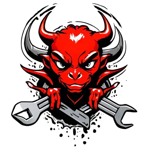 Red Little Devil With Wrench In The Pit