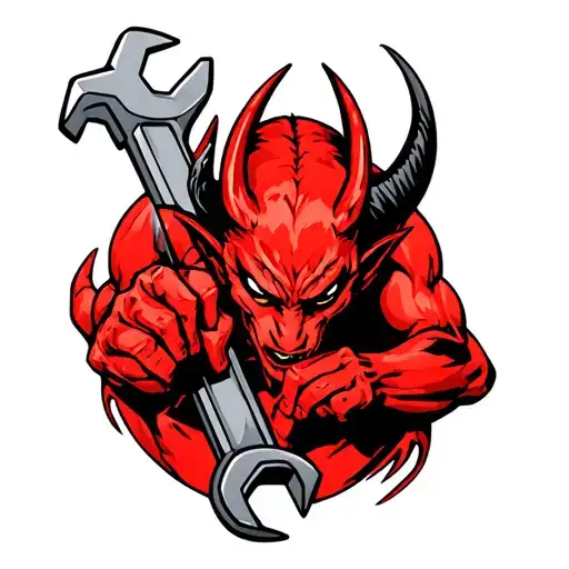 Red Little Devil With Wrench Transforming