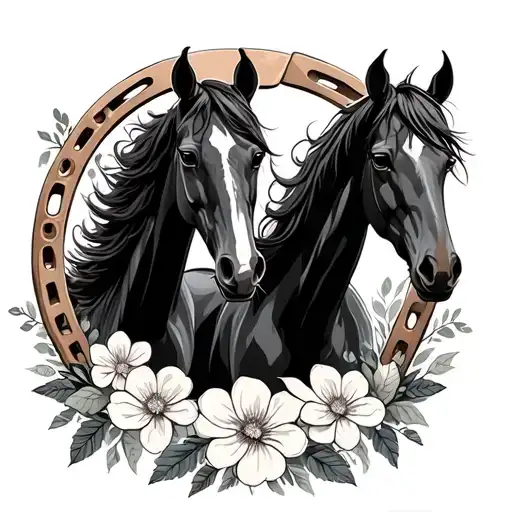 4 Horses In A Horseshoe Flower Wreath
