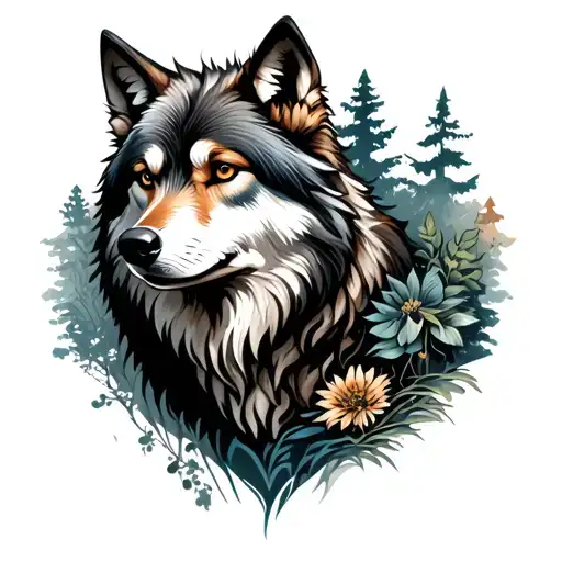 Wolf Merged With Elements Of Nature