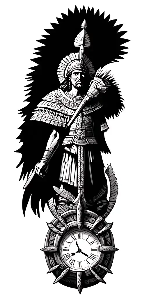 Sand Clock And Catholic And Aztec Warrior