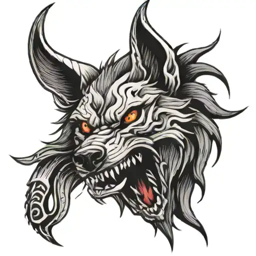 Neo Traditional Demonic Wolf