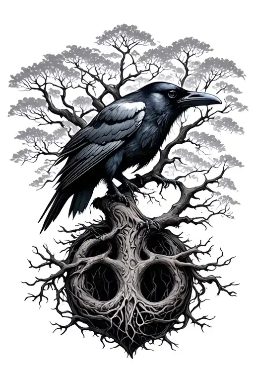 Raven And Yggdrasil Tree