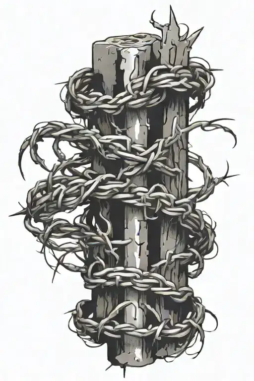 Barbed Wire And Lettering Complemented