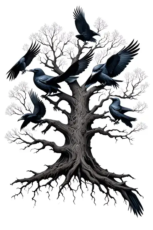 Yggdrasil Tree Tattoo Design Featuring Ravens