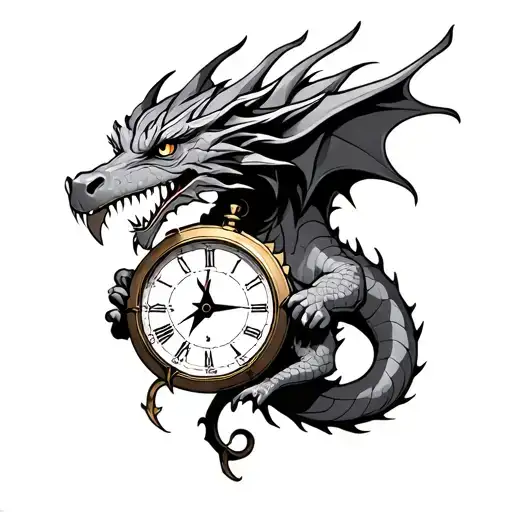 Dragon Holding Clock And Compass