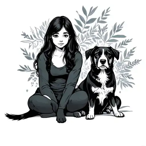 A Girl And A Dog Sitting