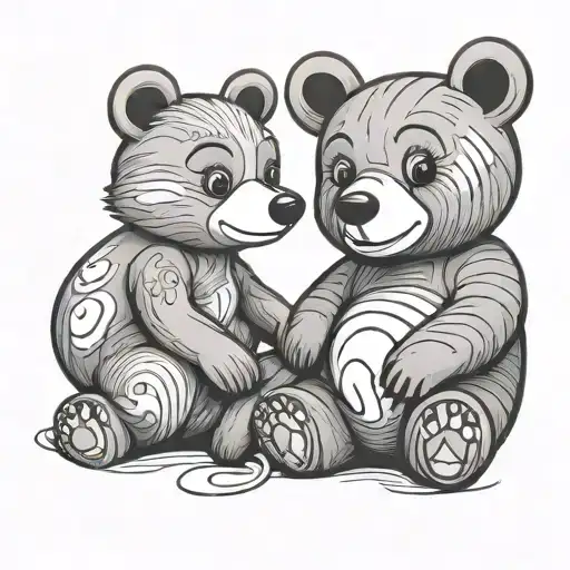 Matching Mum And Daughter Cartoon Bear Sitting