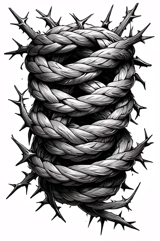 Braided Rope With Frayed Strands And Thorns