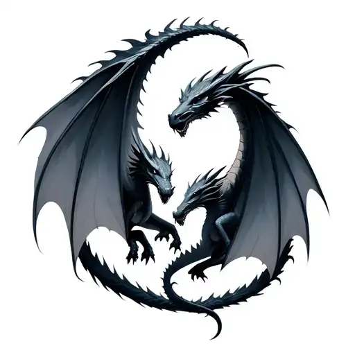 Minimalistic Dragons Flying Around Each Other